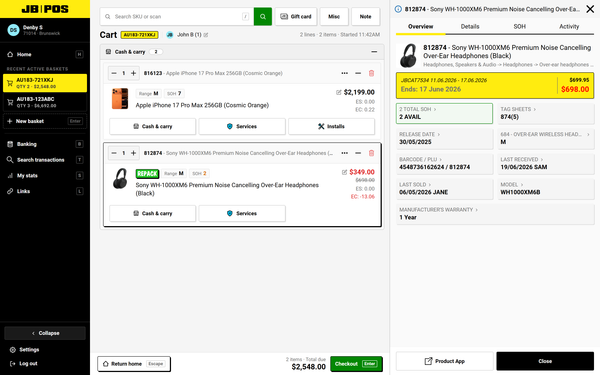 JB POS desktop basket interface