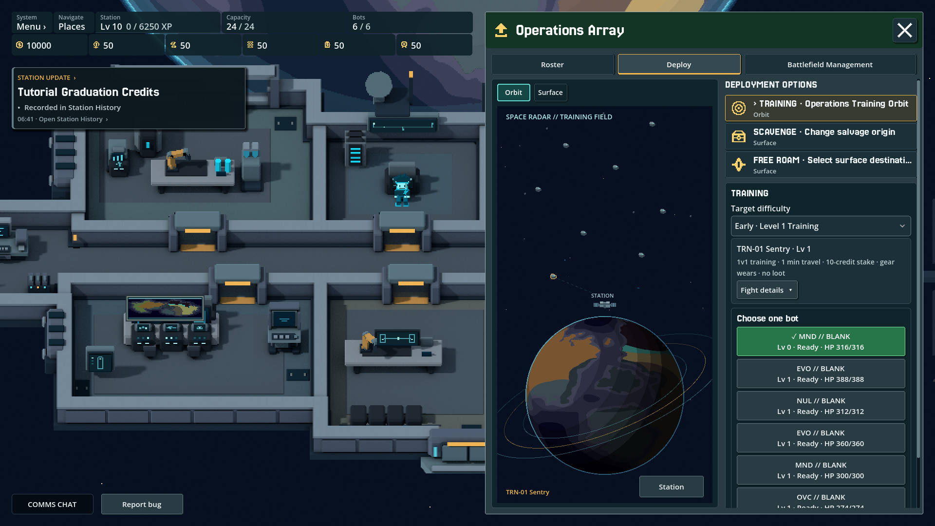 TAIXU training interface with the selected bot panel open